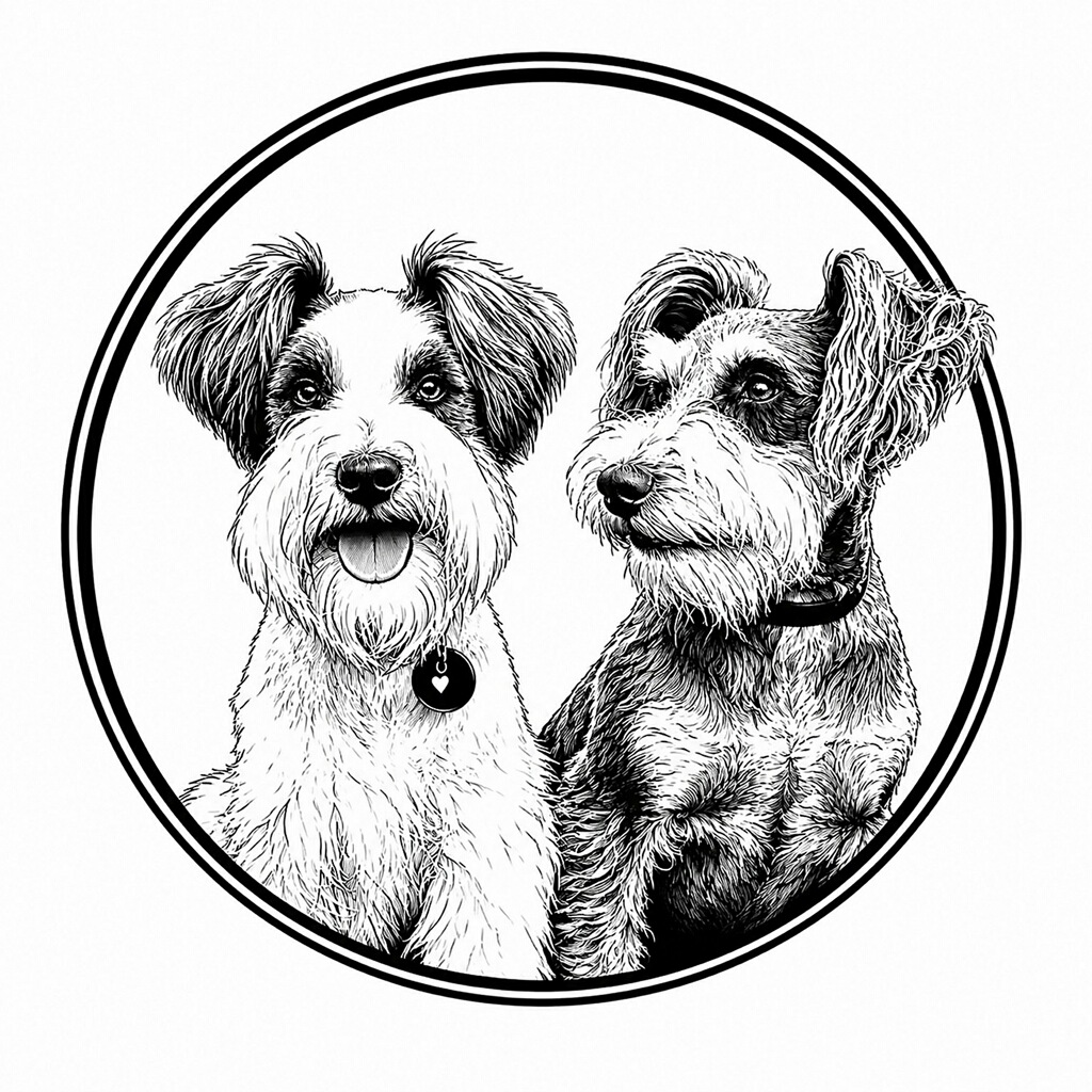 Illustration of two Miniature Schnauzers